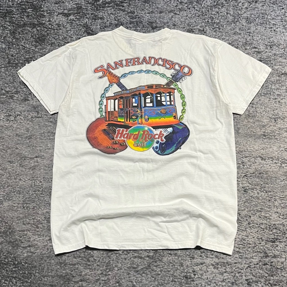 Hard Rock Cafe San Francisco T Shirt Mens‎ Large White Vintage 90s Pocket Tee